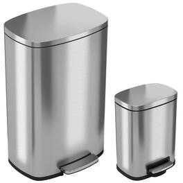 iTouchless - SoftStep Combo Pack 13.2 Gal & 1.32 Gal Step Trash Can with AbsorbX Odor Filter & Inner Bucket, Stainless Steel - Silver