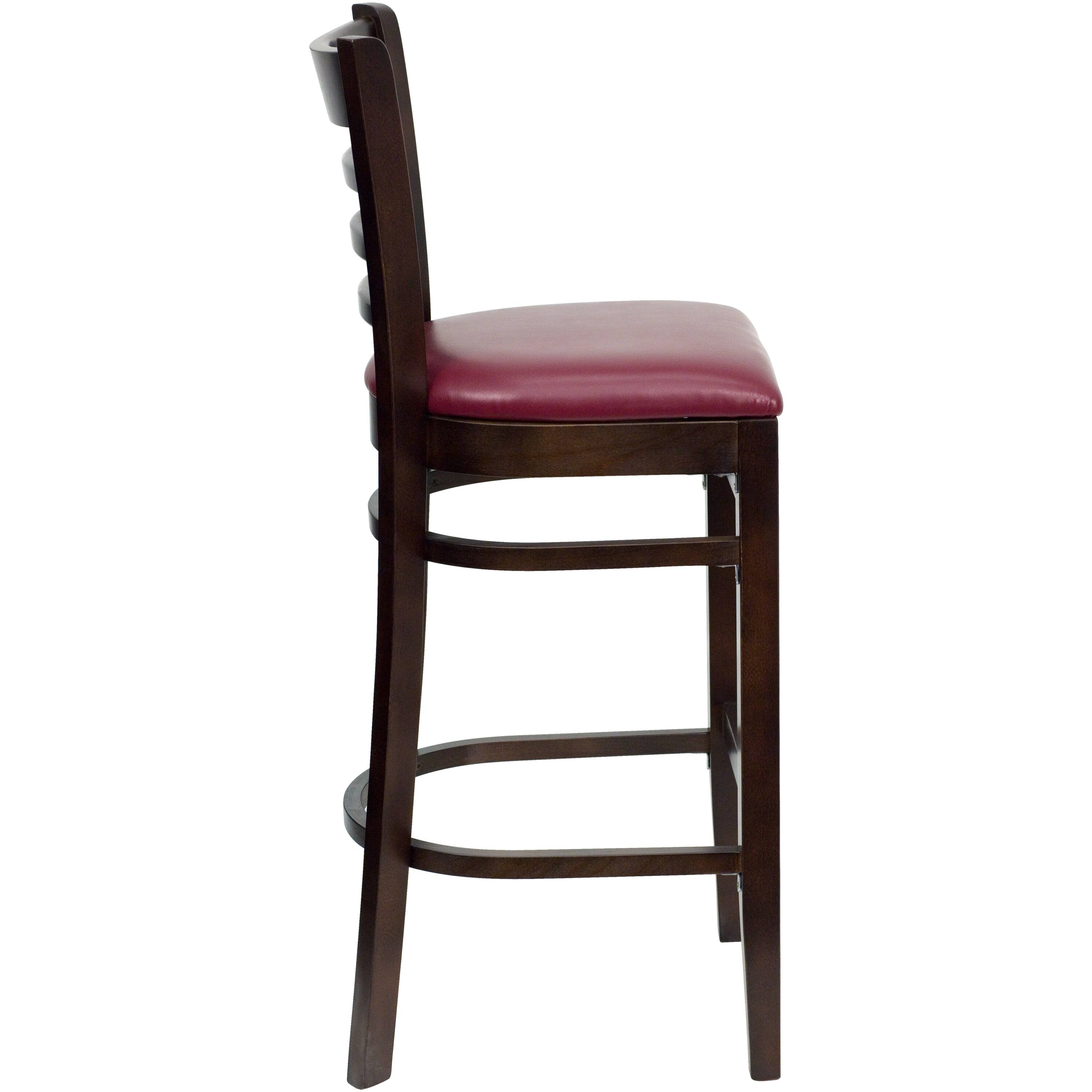 Alt View 5. Emma + Oliver - Bar Stools | Set of 2 Wood Bar Stools with Back - Burgundy Vinyl Seat/Walnut Wood Frame.