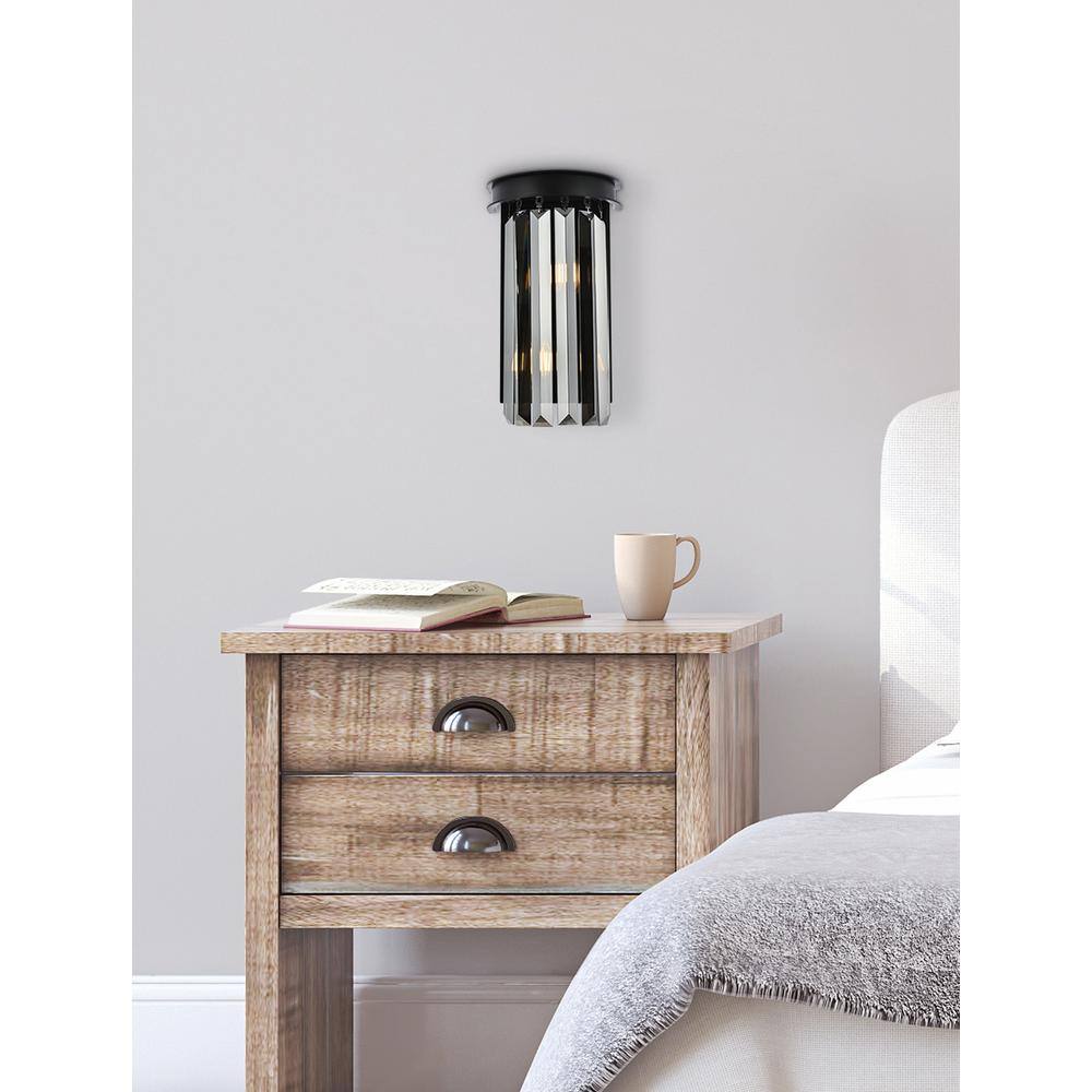 Back. Urban Classic - Sydney 2 light Matte Black Wall Sconce Silver Shade (Grey) Royal Cut Crystal - Matte Black.
