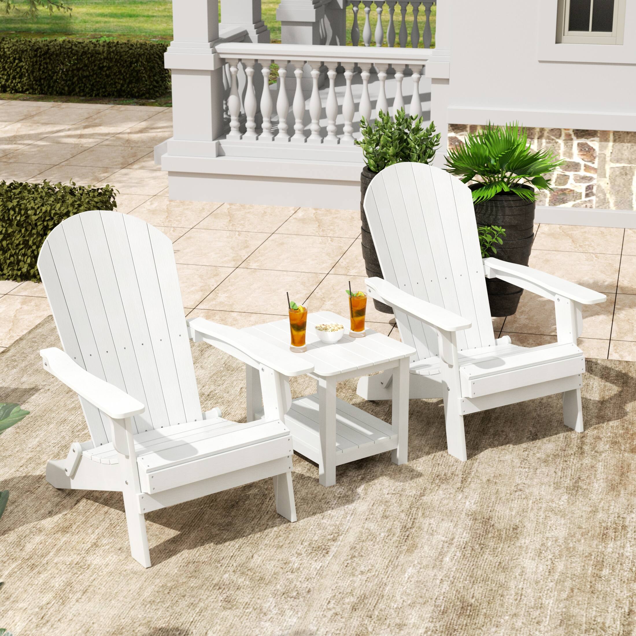 Angle. WestinTrends - WestinTrends Tuscany 3PC HIPS Outdoor Adirondack Seashell Chair Set With Side Table - White.
