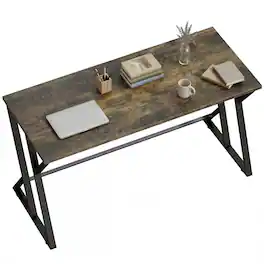 Homcom - Inch Computer Desk, Industrial Writing Desk with Z-Shaped Metal Leg, Study Table for Home Office - Rustic brown