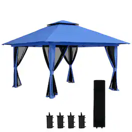 Outsunny - x 13' Pop Up Gazebo Instant Canopy Tent Shelter with 2-Tier Roof, Carry Bag, Wight Bags for Outdoor - Blue