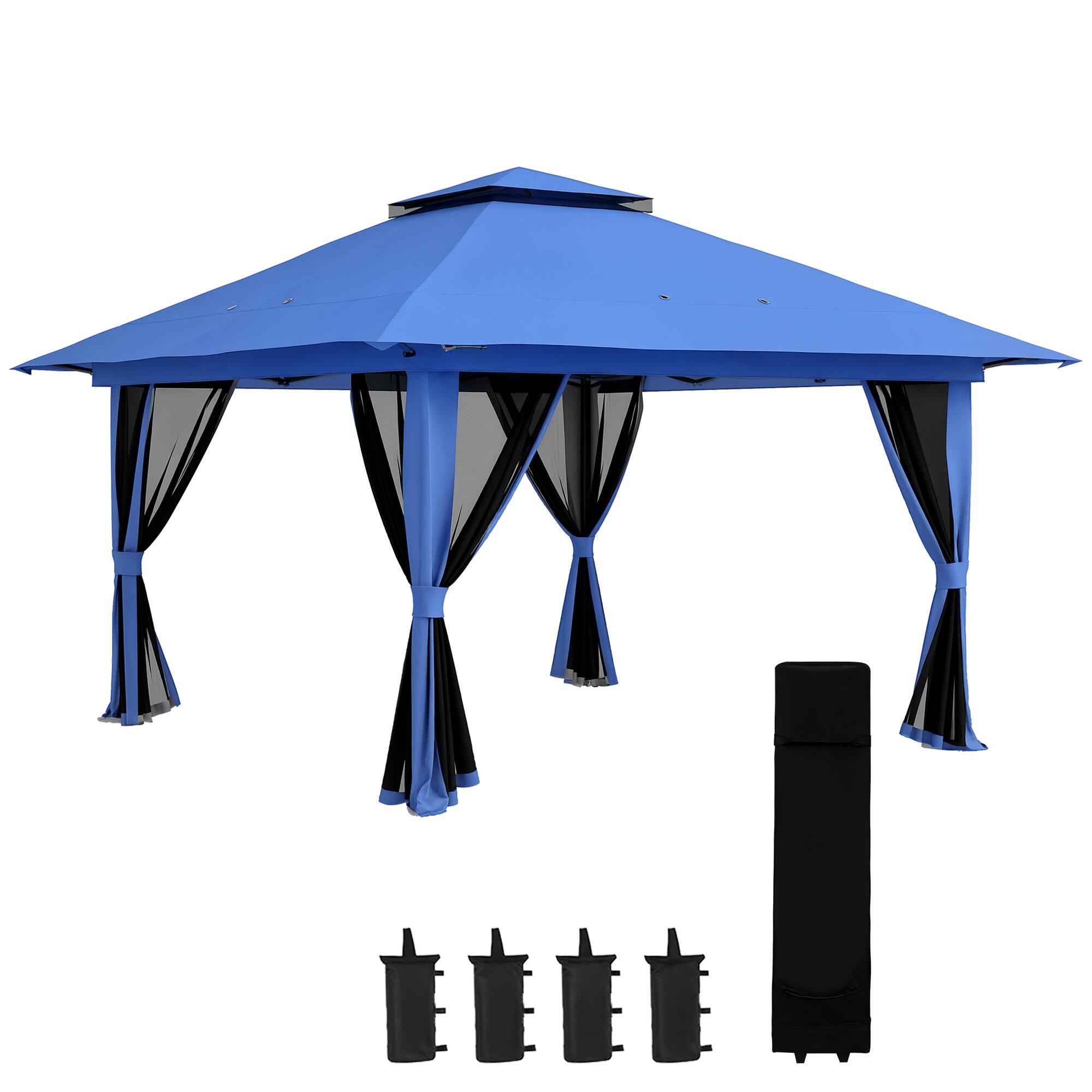 Front. Outsunny - x 13' Pop Up Gazebo Instant Canopy Tent Shelter with 2-Tier Roof, Carry Bag, Wight Bags for Outdoor - Blue.