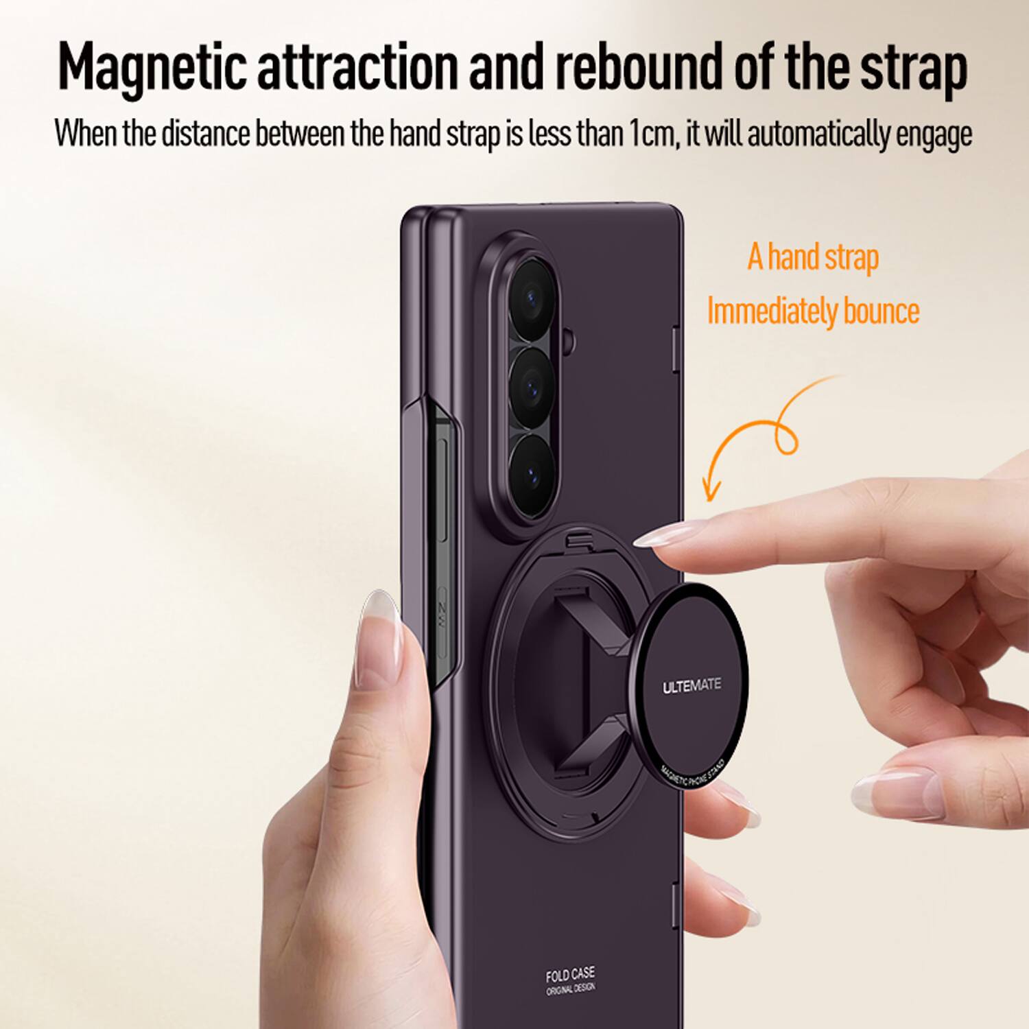 Magnetic attraction and rebound of the strap  
When the distance between the hand strap is less than 1cm, it will automatically engage  
A hand strap  
Immediately bounce  

ULTIMATE MESHNCTC hot SE FOLD CASE OGN 2C
