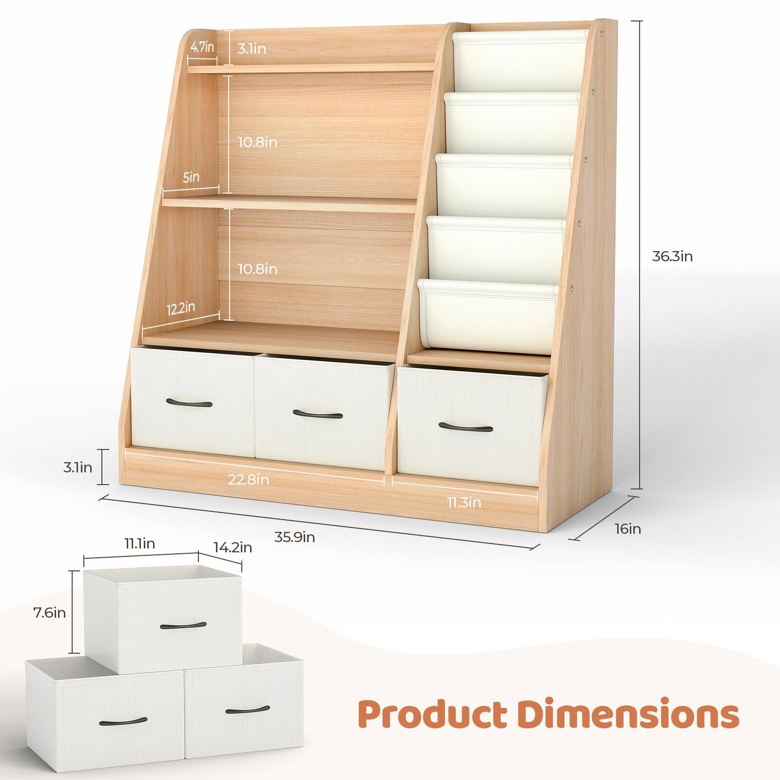 Product Dimensions

- Height: 36.3in
- Width: 16in
- Depth: 11.3in
- Shelf Depth: 10.8in
- Shelf Height: 12.2in
- Drawer Height: 3.1in
- Drawer Width: 22.8in
- Drawer Depth: 11.1in
- Bottom Shelf Height: 5in
- Bottom Shelf Width: 35.9in
- Bottom Shelf Depth: 14.2in
- Bottom Shelf Height: 7.6in
- Bottom Shelf Width: 11.1in
- Bottom Shelf Depth: 3.1in