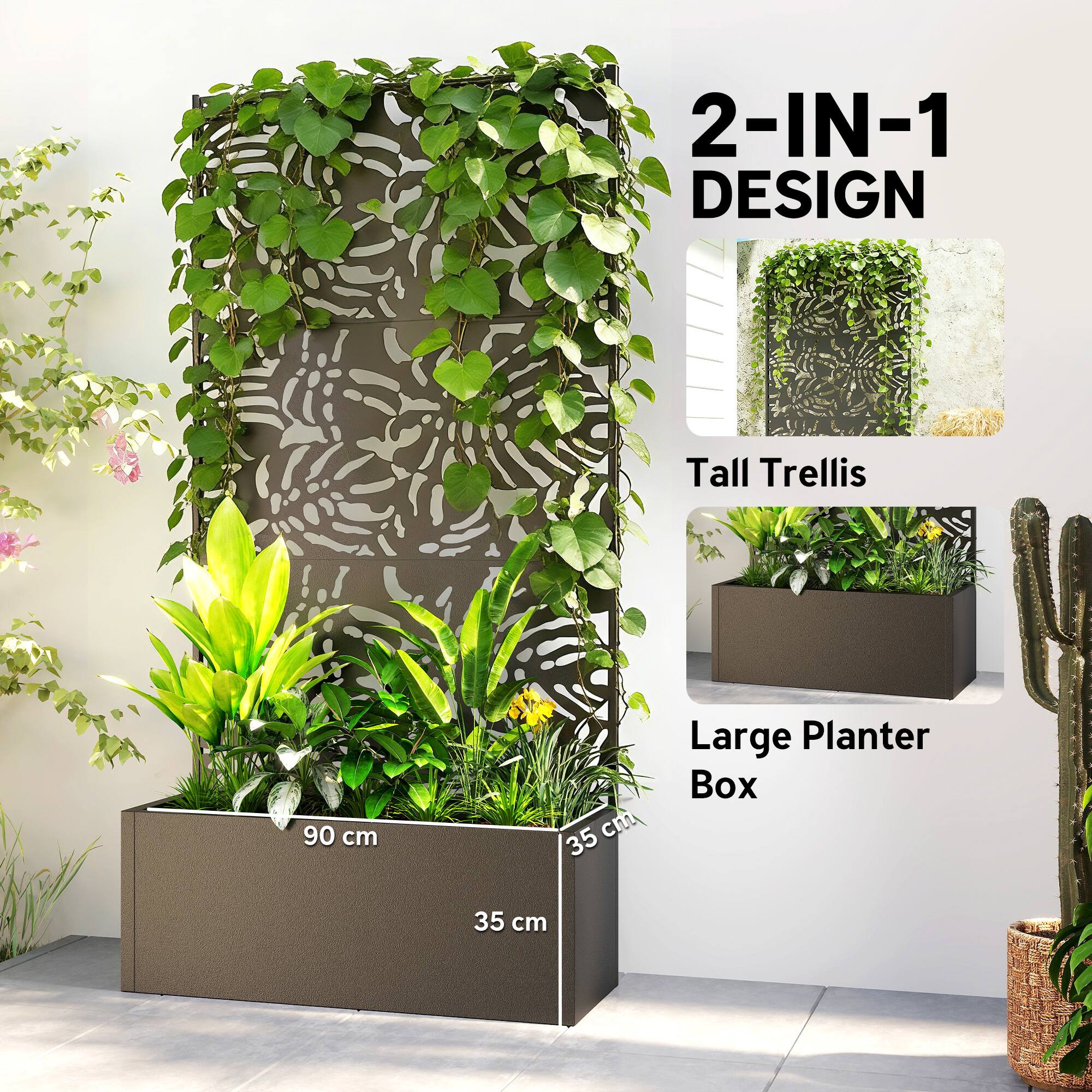 2-IN-1 DESIGN  
Tall Trellis  
Large Planter Box  
90 cm  
35 cm