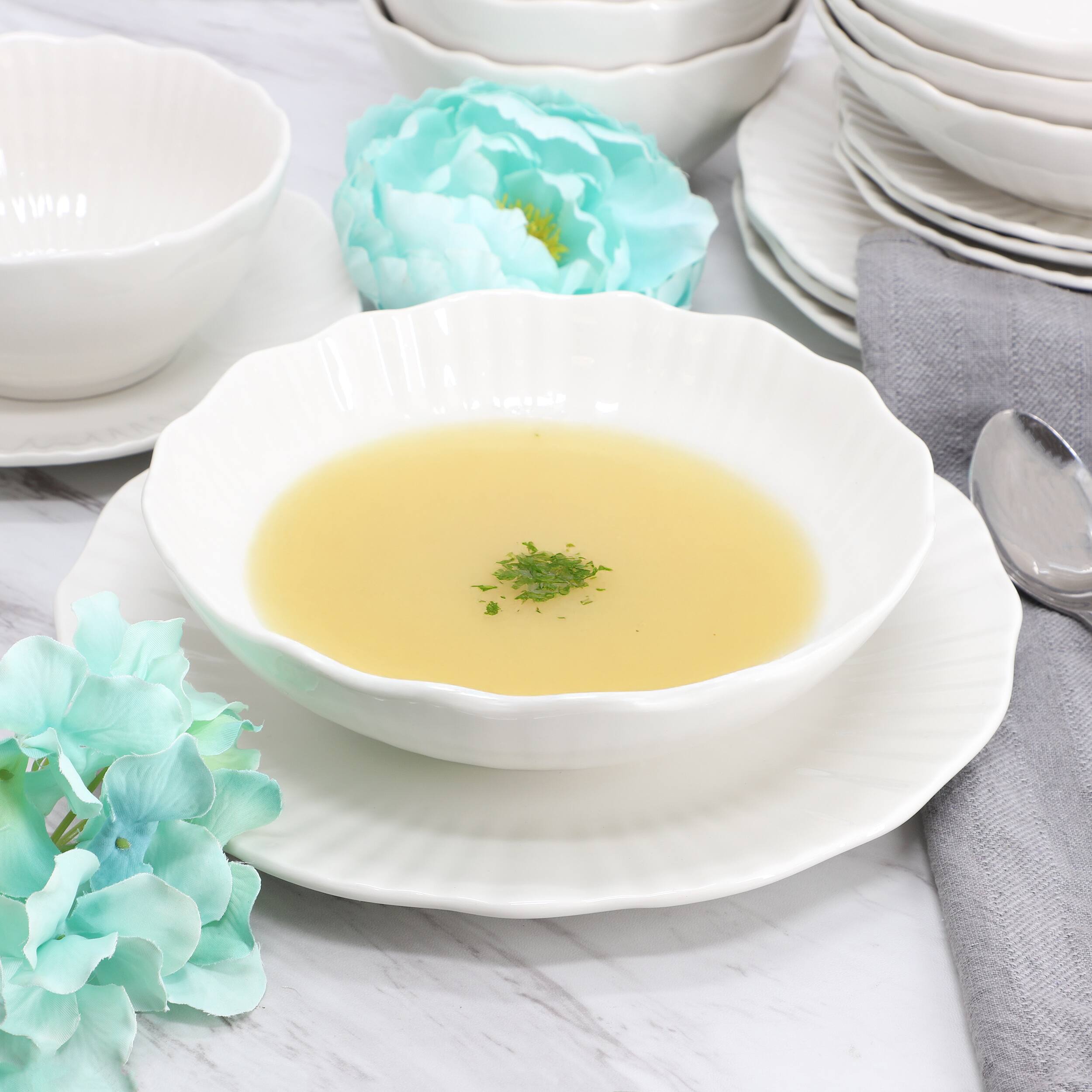 Alt View 6. Elama - Elama Millie 16 Piece Double Bowl Porcelain Dinnerware Set in White - White.