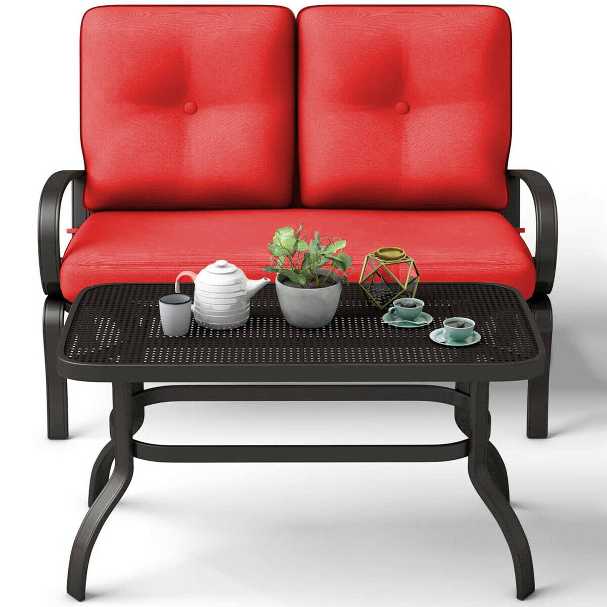 Alt View 4. Gymax - Gymax 2PCS Patio Loveseat & Table Set Cushioned Outdoor Furniture Set Yard Garden - Red.