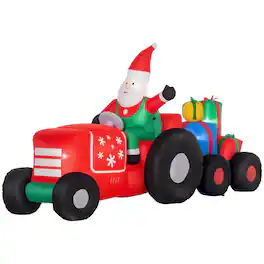 PULUZ - 9ft Christmas Inflatables Outdoor Decorations Santa Claus Driving Trailer with Colorful Gift Boxes - Red