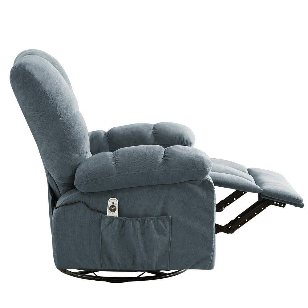 Alt View 2. Kadyn - Oversized Swivel Recliner Chair with Massage & Heat, 350lb Capacity, 8 Vibration Modes, USB Port, Light Gray-Blue - Blue.