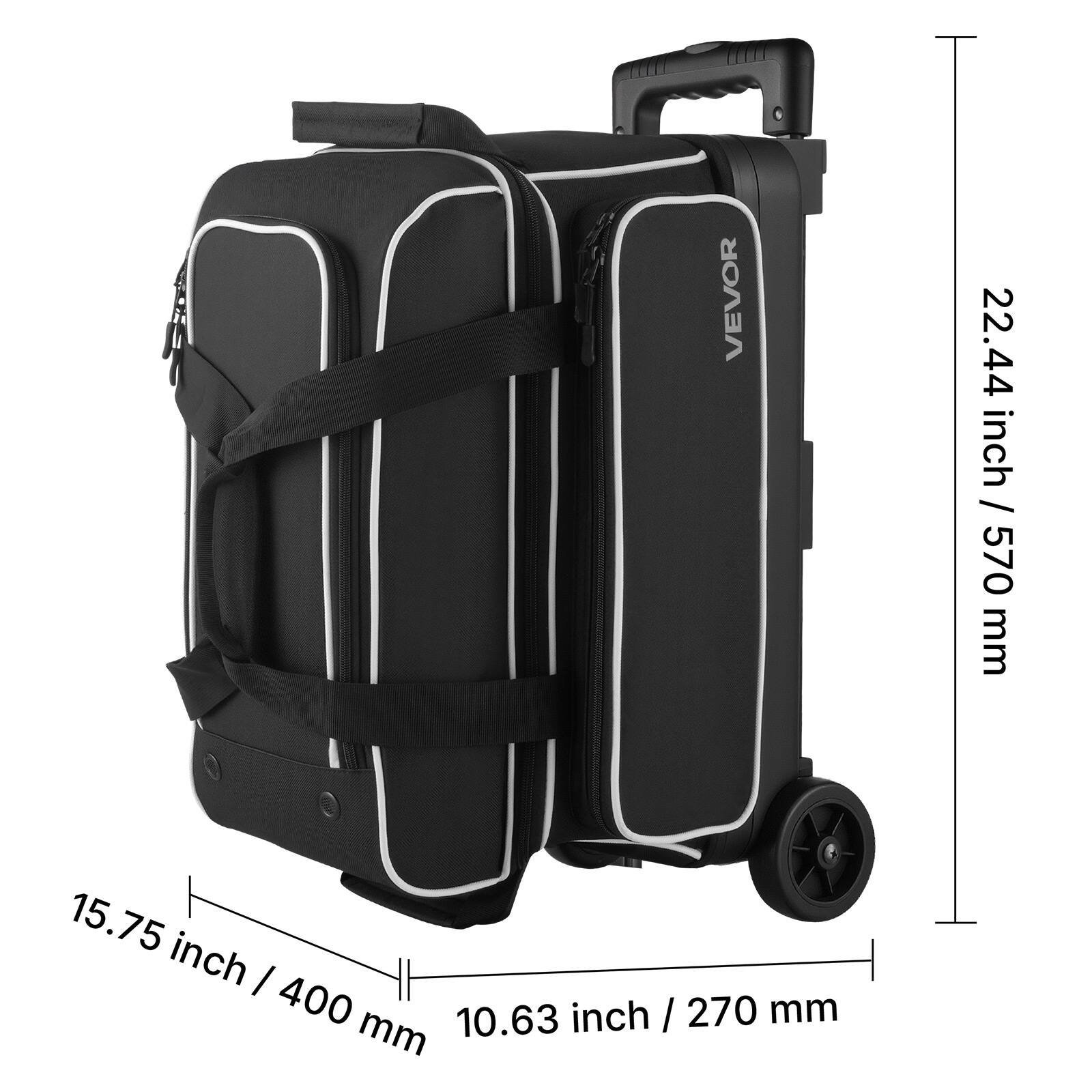 The corrected text is:

VEVOR 22.44 inch / 570 mm (height) x 15.75 inch / 400 mm (width) x 10.63 inch / 270 mm (depth)