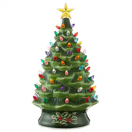 Casafield - 24-in Hand Painted Ceramic Christmas Tree - Pre-Lit Tree with Star - Green