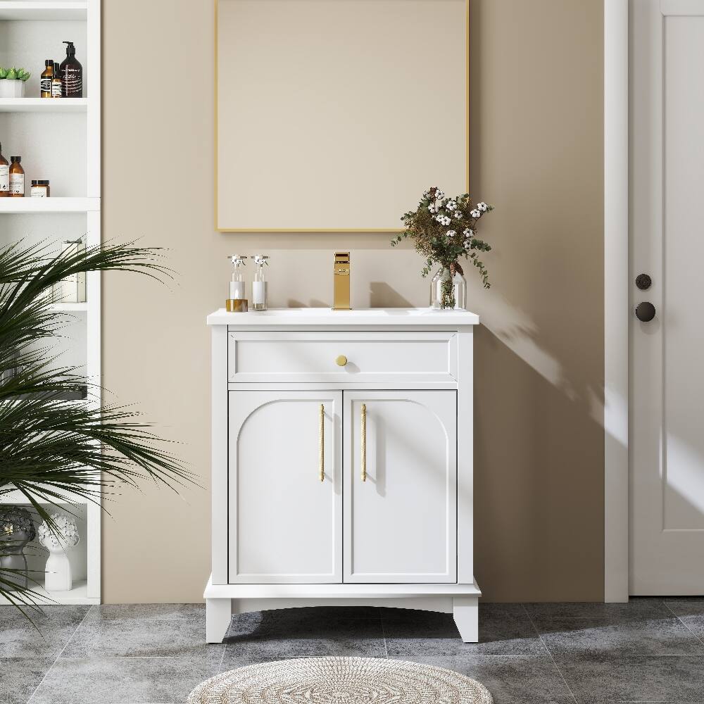 Alt View 4. Loheer - Loheer 28 inch bathroom vanity with sink White Freestanding Cabinet - White.