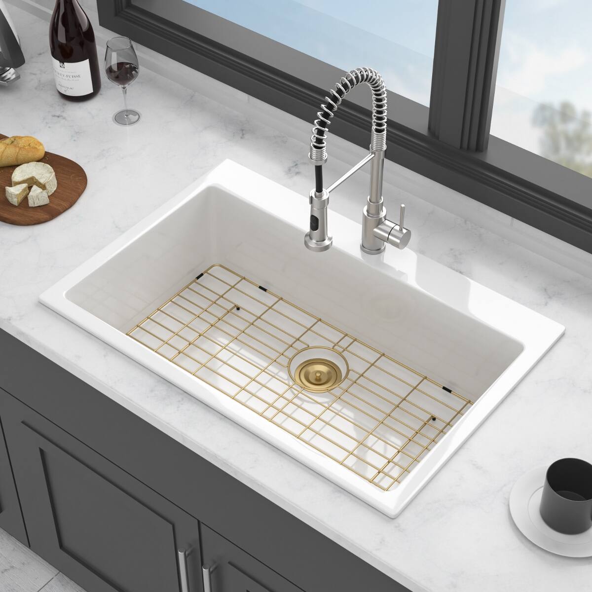 Ropilly Fireclay Kitchen Sink, 30 Inch Drop In Kitchen Sink Deep Single ...