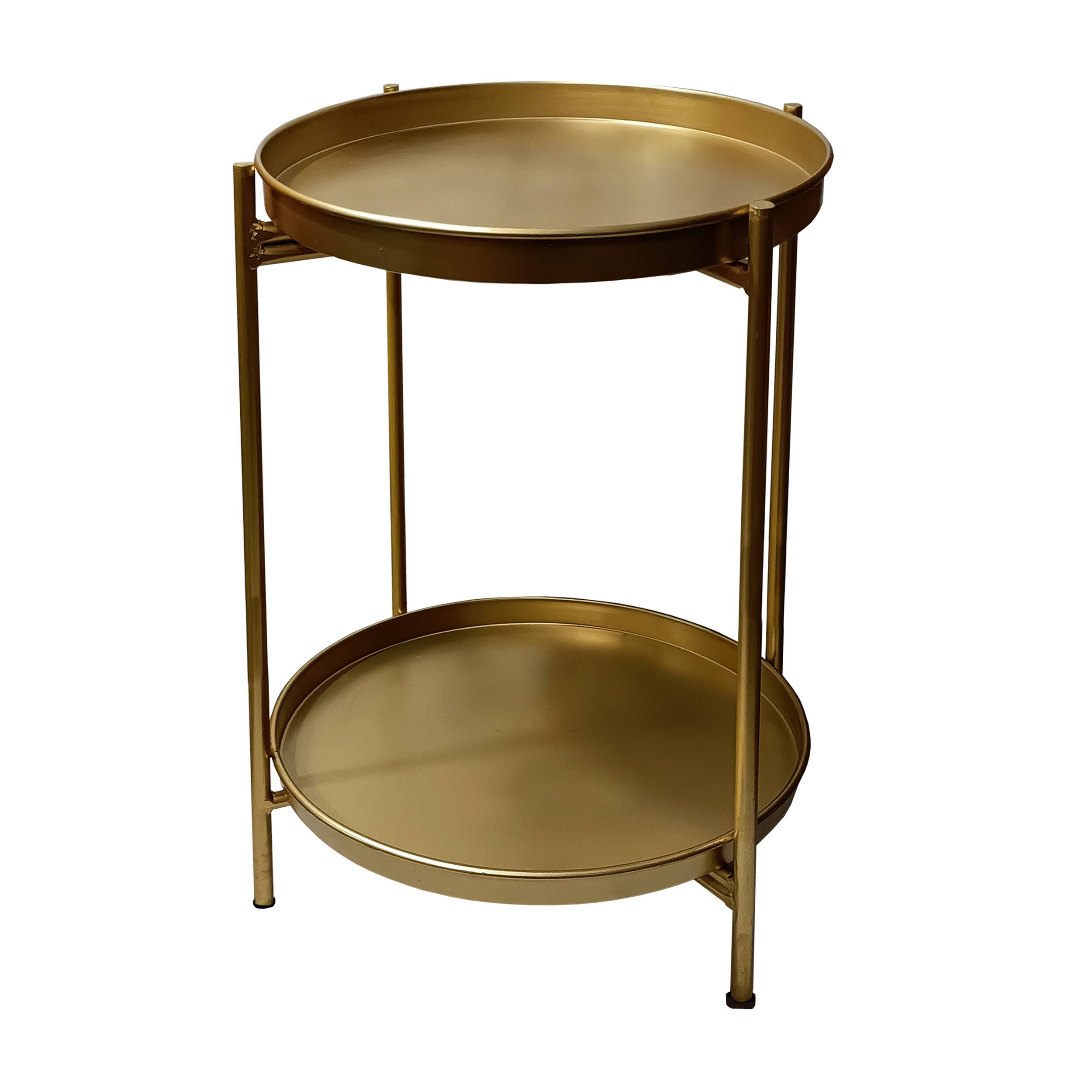 Alt View 1. Manhattan Lane - Vica 20 Inch High Round Side End Table with 2 Tier Iron Frame - Gold.