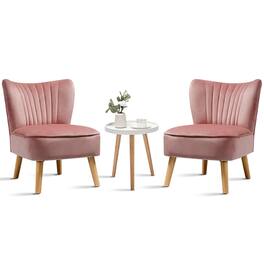 Gymax - 3pcs Accent Chair & End Table Set 2pcs Armless Velvet Sofa & Round Table - Pink