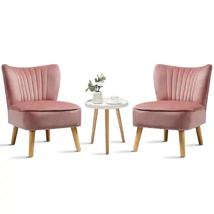 Front. Gymax - Gymax 3pcs Accent Chair & End Table Set 2pcs Armless Velvet Sofa & Round Table - Pink.