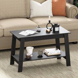 Acekool - Rustic Coffee Table with Dual Open Storage, Rectangular Wood Center Table for Living Room - Black