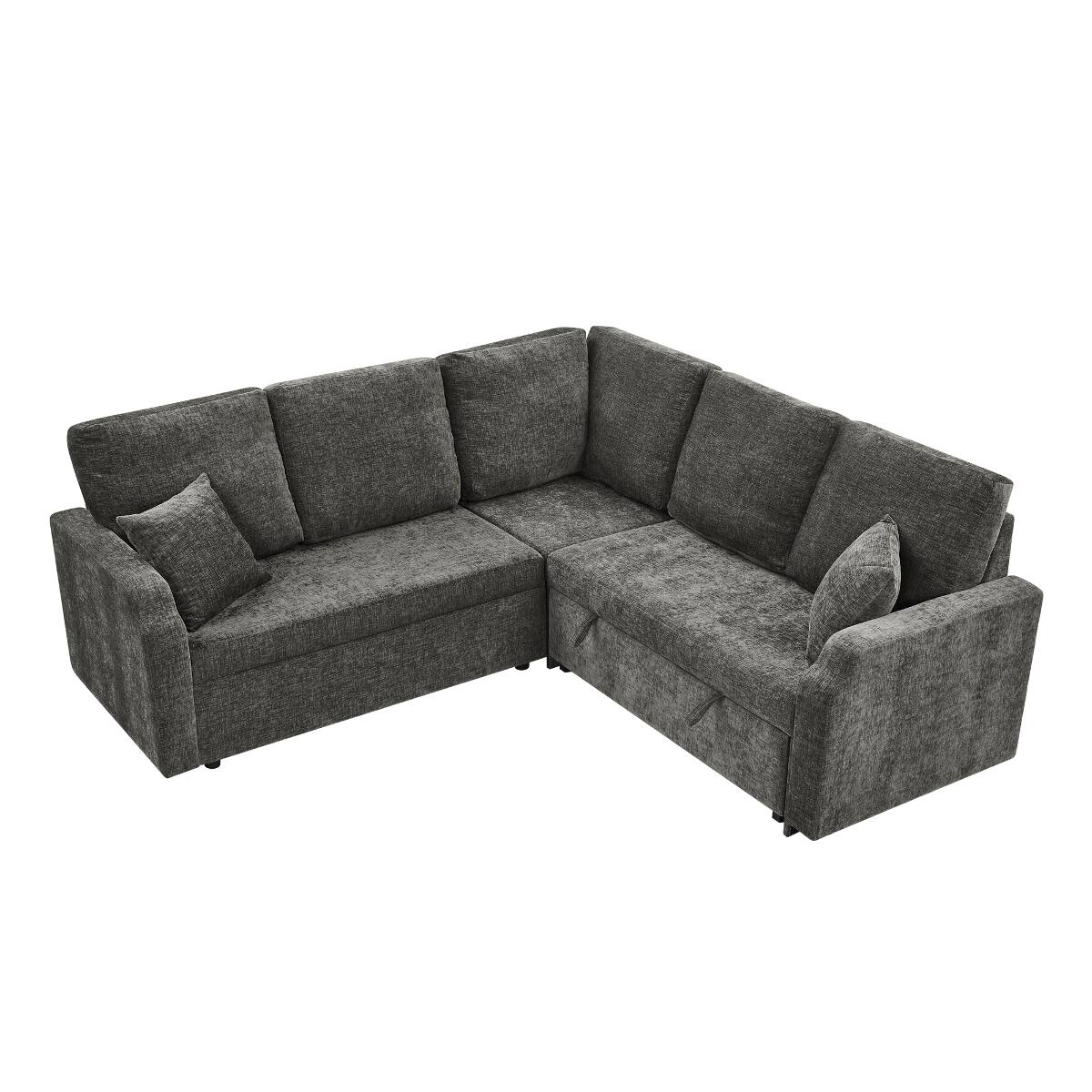 Alt View 8. Ropilly - Ropilly Dark Grey Modular Sectional Sleeper Sofa, 5 Seat L Shaped Sectional with Pull Out Bed - Dark Grey.
