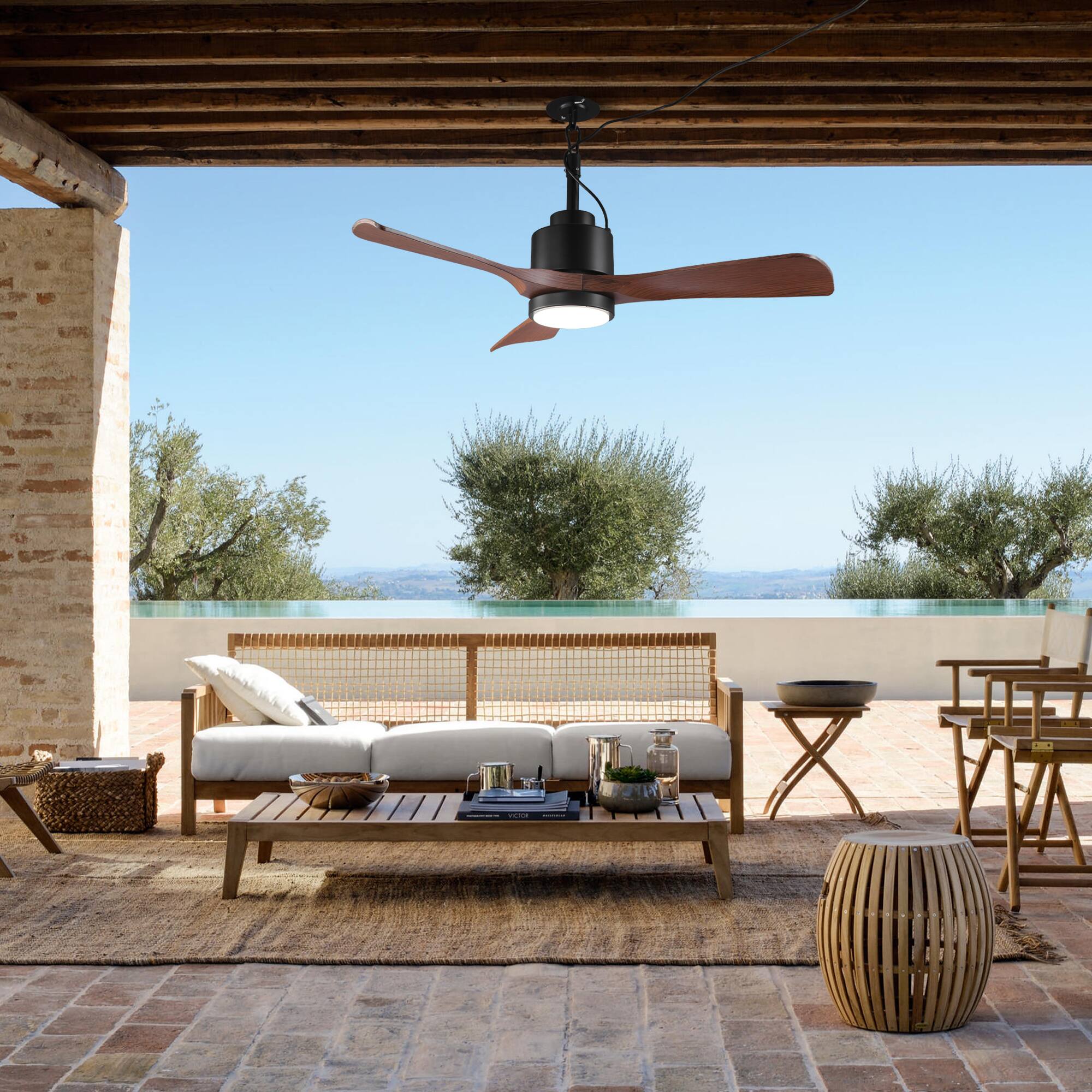 Alt View 6. Vaczon - 42 In. Traditional Waterproof Wet-Rated Outdoor Ceiling Fan with Light, Remote and App Control - Brown.