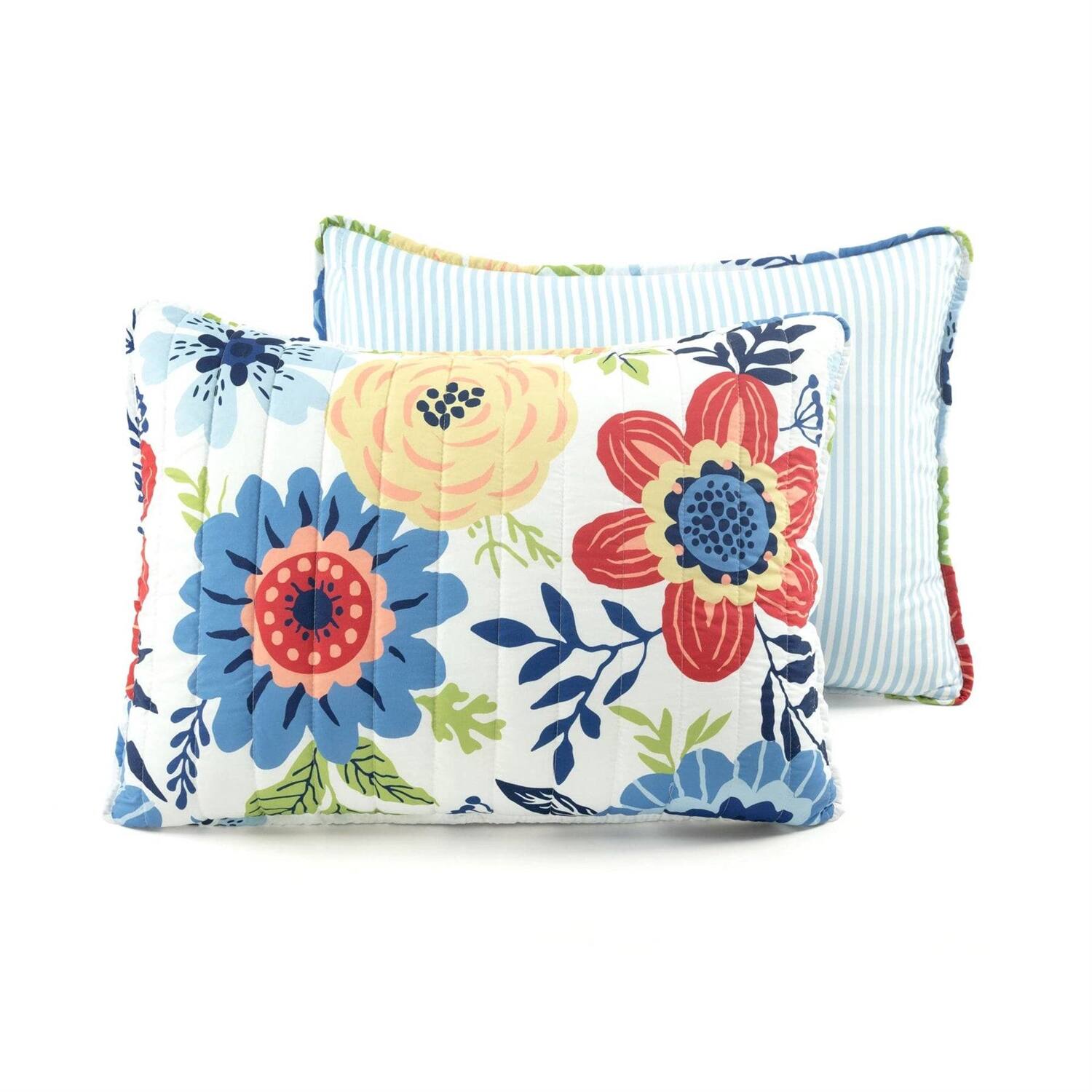 Alt View 1. Hivvago - King size Lightweight Floral Navy Blue Coral White 3-Piece Polyester Quilt Set - Navy Blue Coral White.