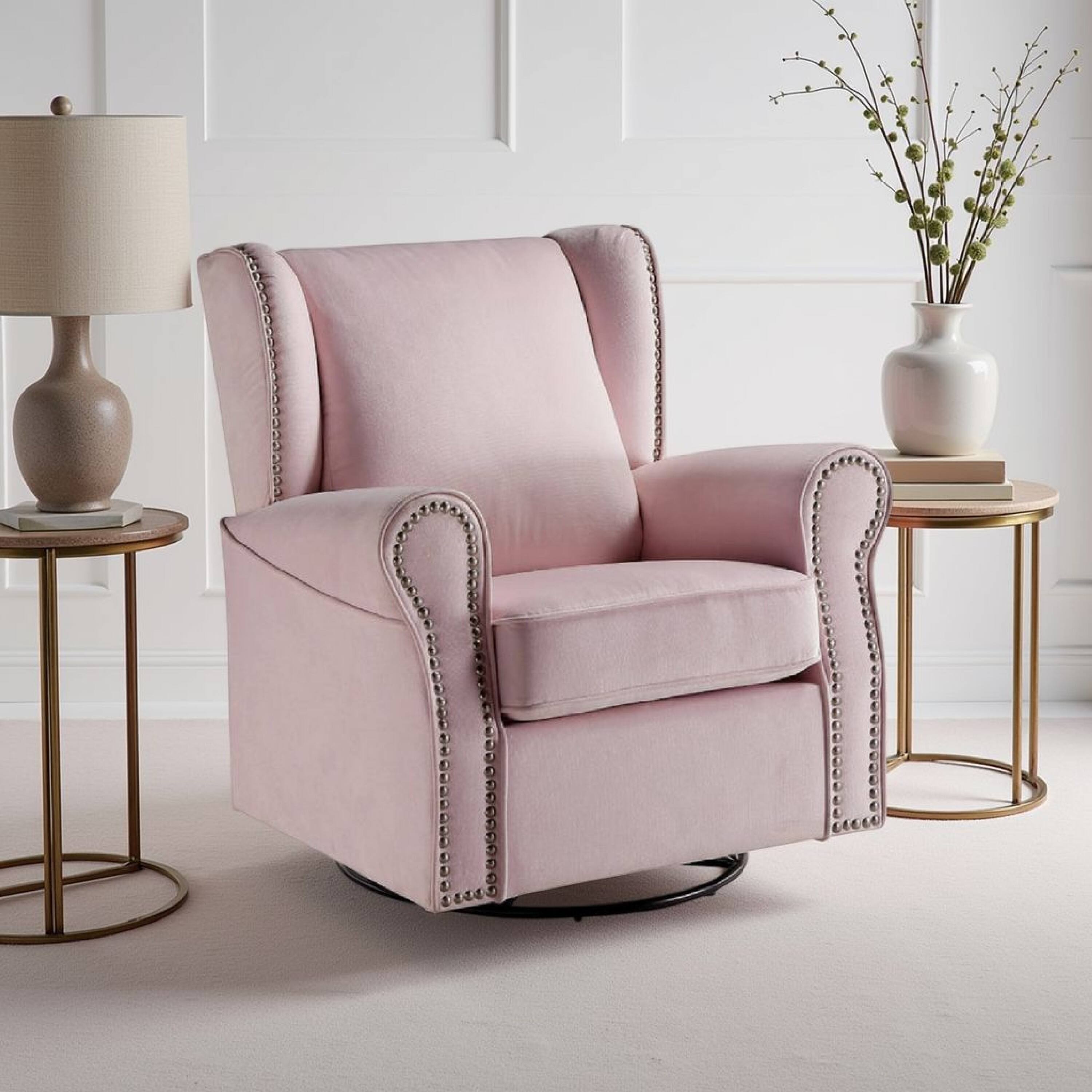 Alt View 5. Manhattan Lane - 35 Inch Accent Swivel Chair, Glider, Nailhead Trim - Pink.