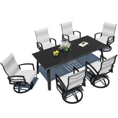 Back. Crestlive Products - Crestlive Products 7/9/11pc Water Proof All-Aluminum Patio Dining Set Rectangle Table 360-degree Rotation Arm Chairs - White-7PC.