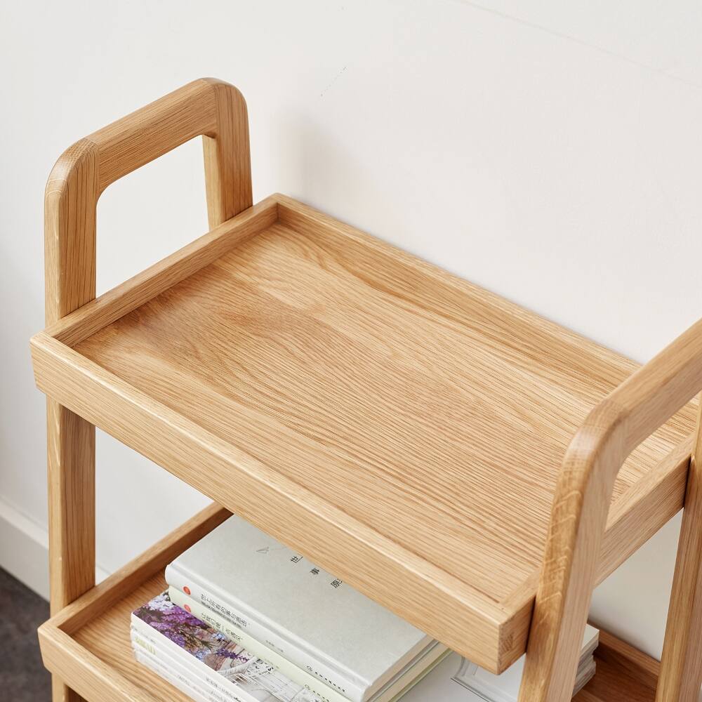Left. Loheer - Loheer 3-tier solid oak bookshelf, wood entryway shoe rack with A-shape structure, 31.5-inch height - Yellow.