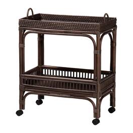 bali & pari - Lombok Natural Rattan Wine Cart - Handwoven Wicker 2-Tier Mobile Bar Cart with Raised Tray Top - Coffee Bean