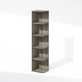Furinno - Reed 5-Tier Space Saving Corner Storage Display Shelf, Bookshelf, French Oak - French Oak