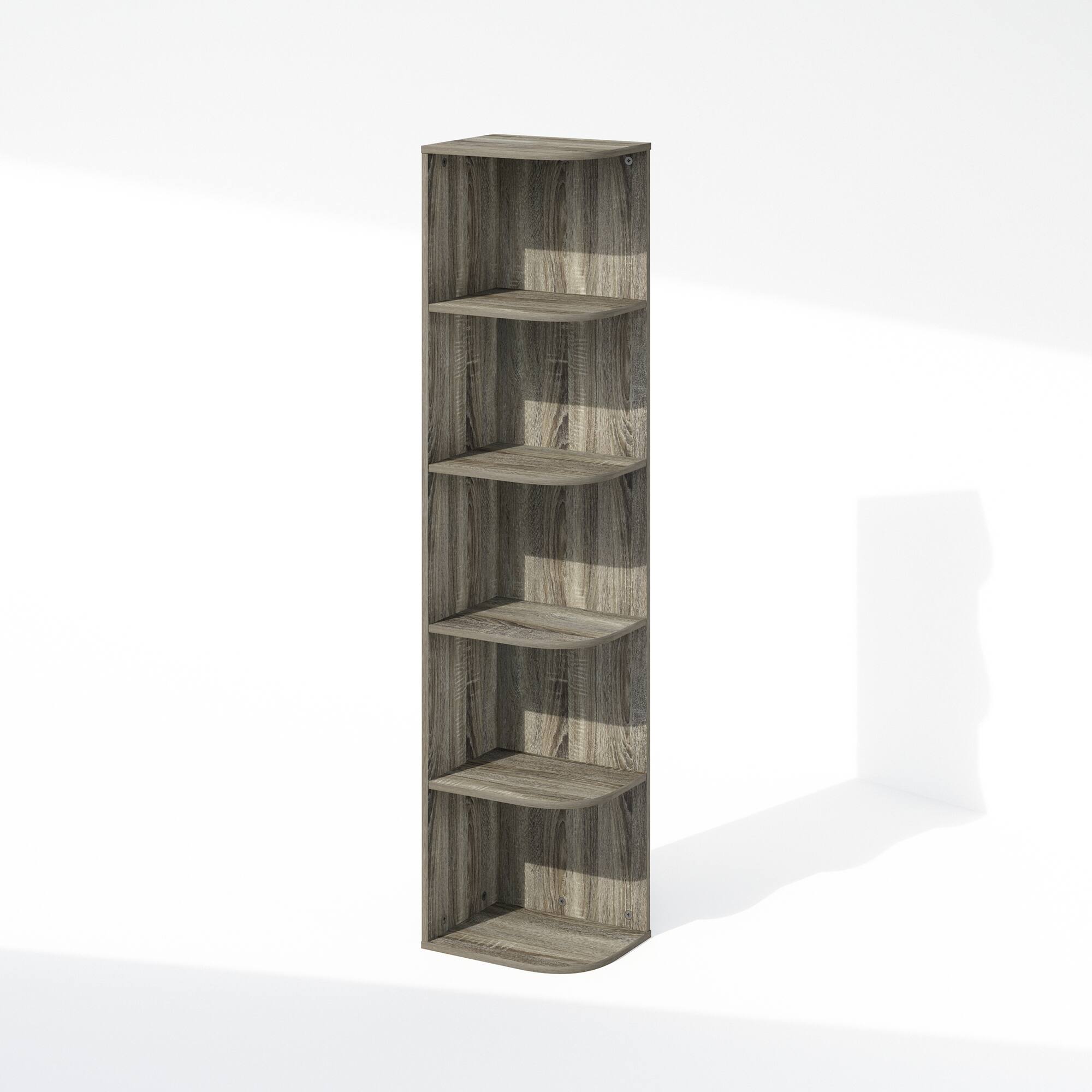 Front. Furinno - Reed 5-Tier Space Saving Corner Storage Display Shelf, Bookshelf, French Oak - French Oak.