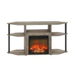 FurniFact - open storage corner fireplace TV stand, 55-inch screens, wood veneer finish - Gray