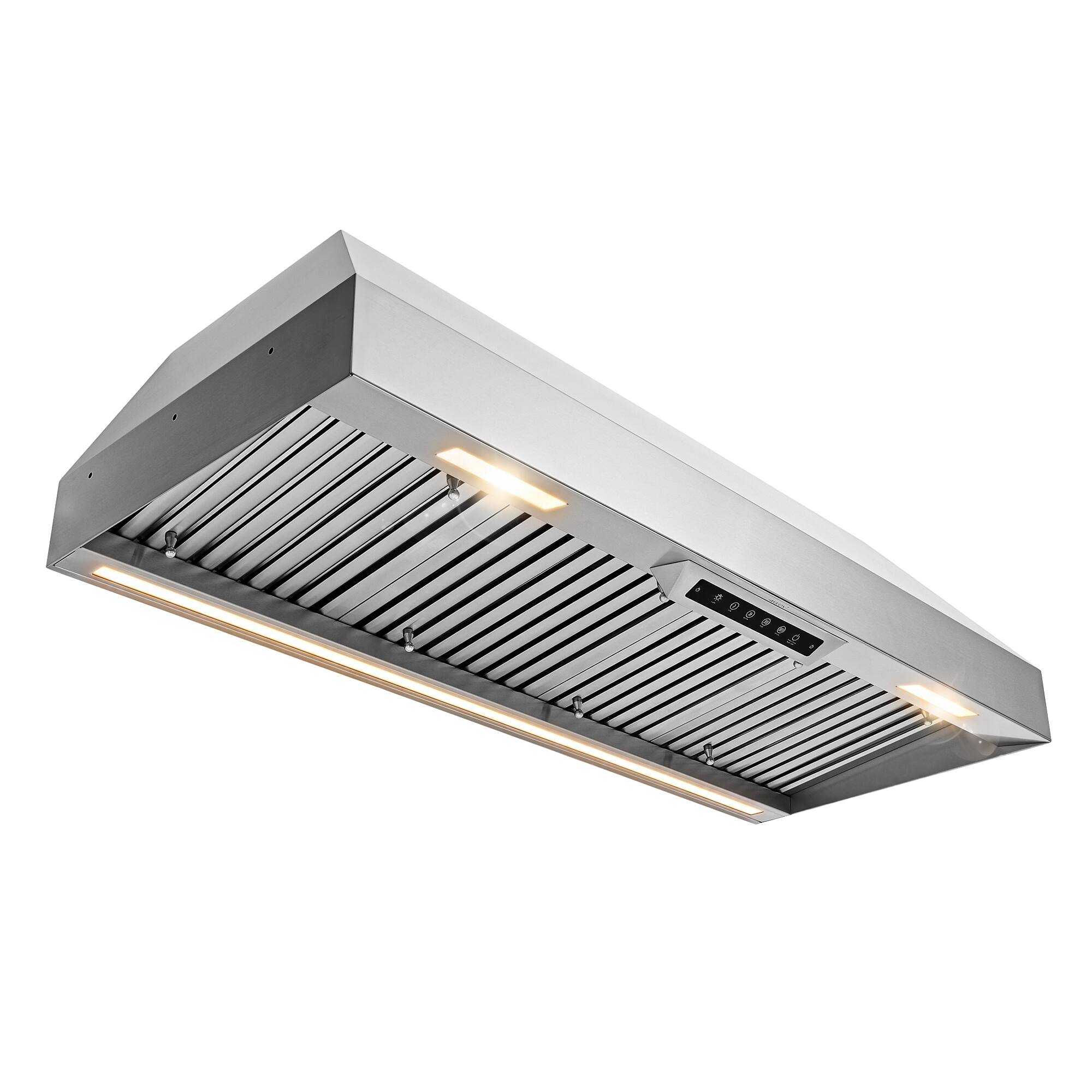 Angle. Akicon - Akicon 48 in. Ducted 1200-CFM Under Cabinet Range Hood Insert 4 Speed Gesture Sensing with LED Light in Stainless Steel - Stainless steel.