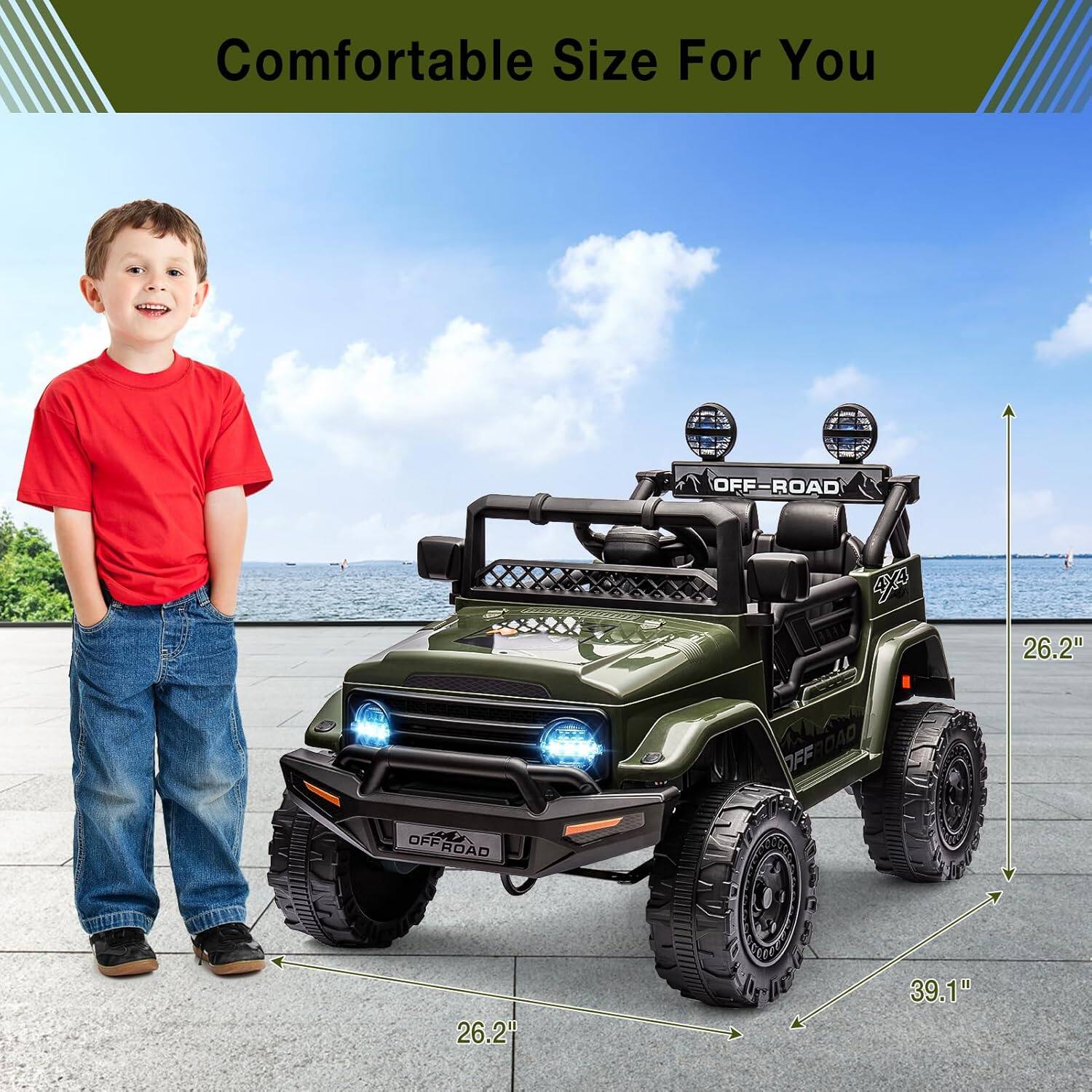 Comfortable Size For You

OFF-ROAD

26.2" (Height)
39.1" (Width)