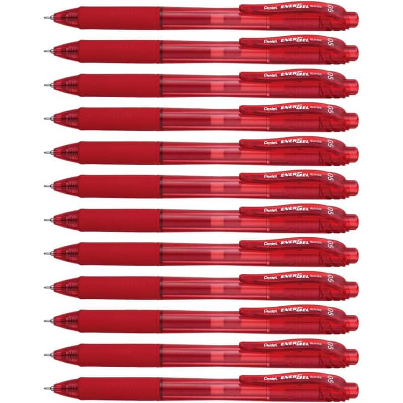 Pentel - EnerGel-X Retractable Liquid Gel Pen, Red, 0.5mm, Pack of 12