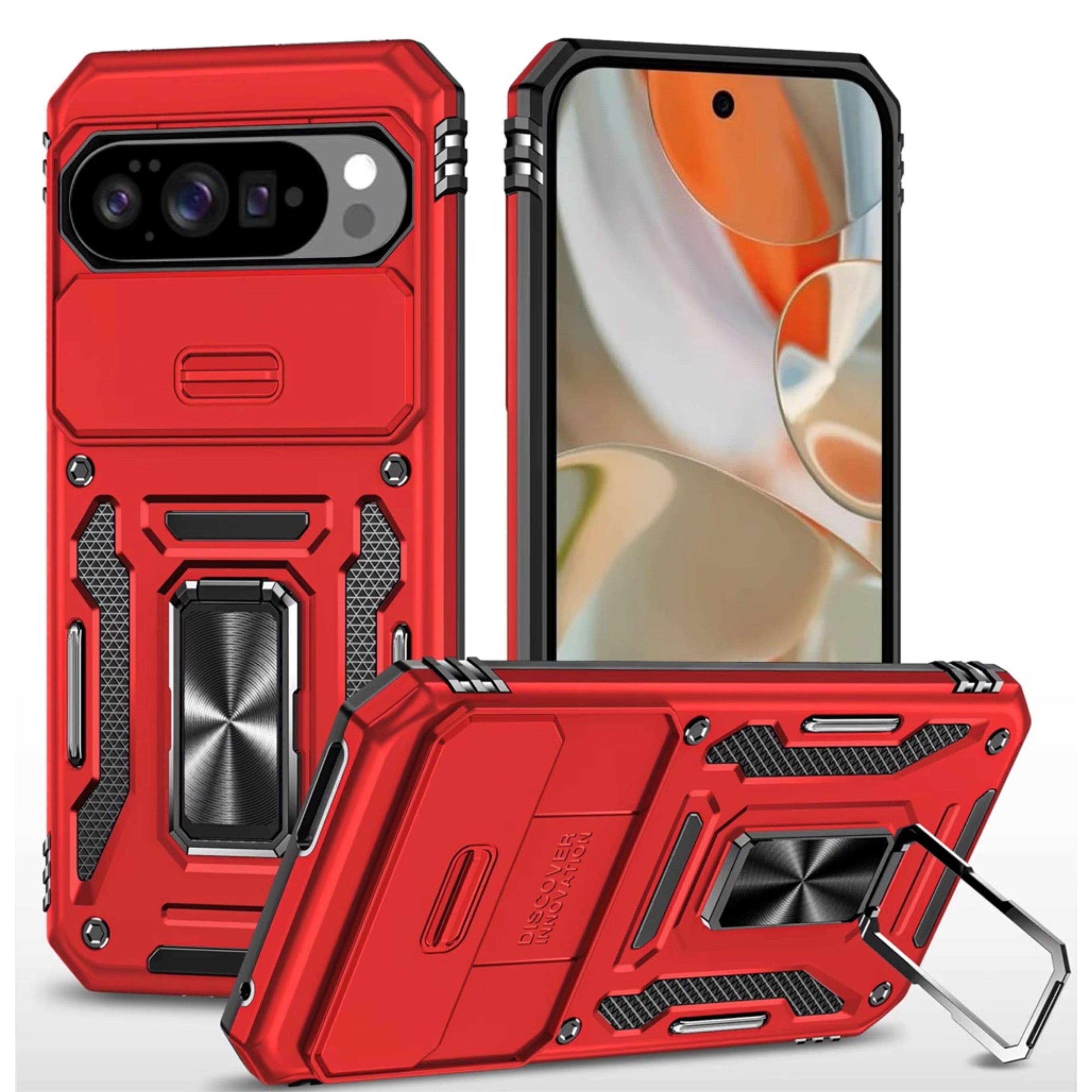 Kitcheniva - Sliding Lens Cover Metal Stand Phone Case With Tempered Glass For Google Pixel 10 Pro XL - Red price history on PriceWatchPro