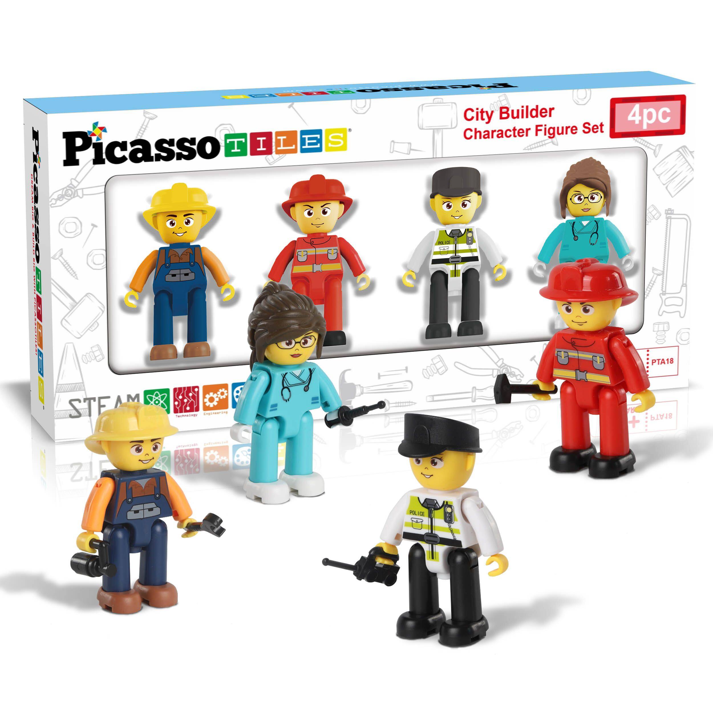 PicassoTiles - PICASSO-TILES Character Action Figures for Magnetic Tiles, STEM Building Blocks Educational Toy for Kids, 4PCS - Multicolor