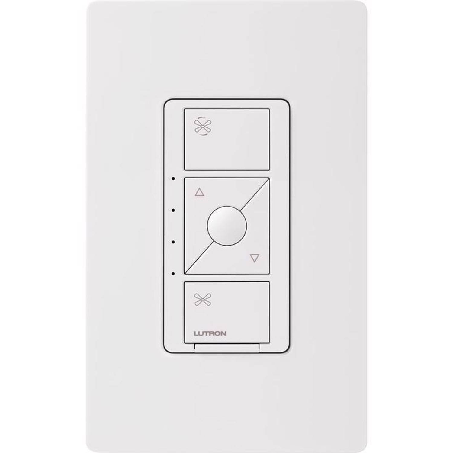 Left. Lutron - Lutron Caseta 1.5 amps Single Pole Wireless Smart Enabled Fan Control White 1 pk - White.