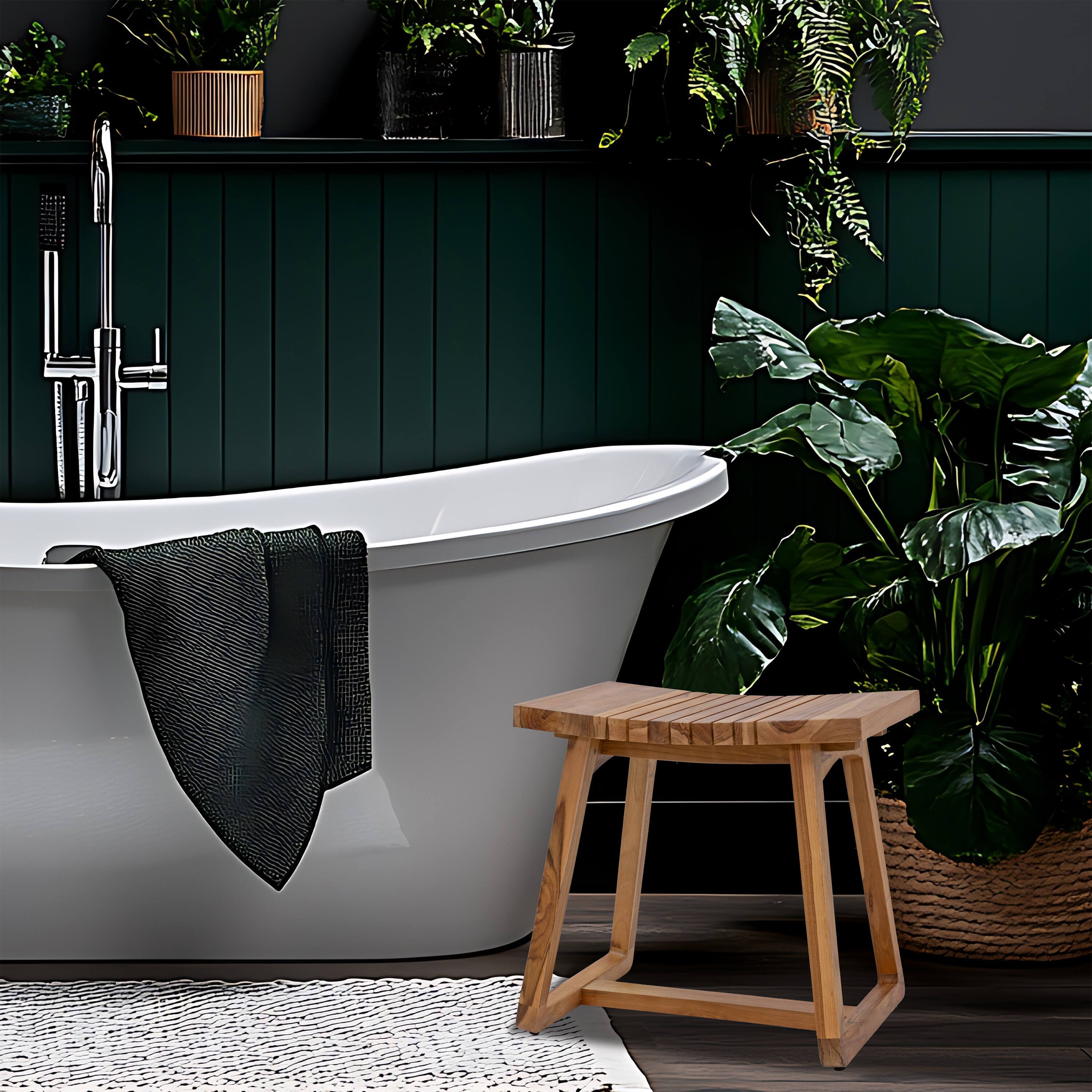 Alt View 10. Sunnydaze - 19" Teak Shower Bench Seat with Ergonomic Curved Design - Brown.