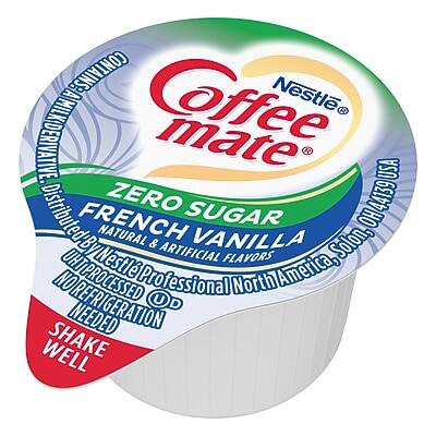 A contains: Coffee mate USA Distributed ZERO SUGAR FRENCH VANILLA Distributed by Nestle Professional North America, Solon, OH UHT Processed Natural & Artificial Flavors No Refrigeration Needed Shake Well