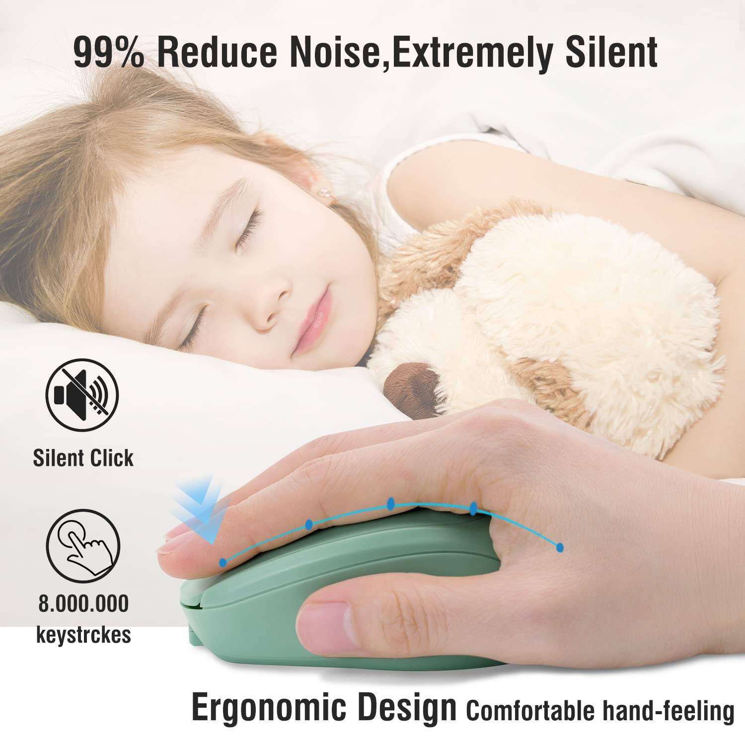 99% Reduce Noise, Extremely Silent

Silent Click

8,000,000 keystrokes

Ergonomic Design Comfortable hand-feeling