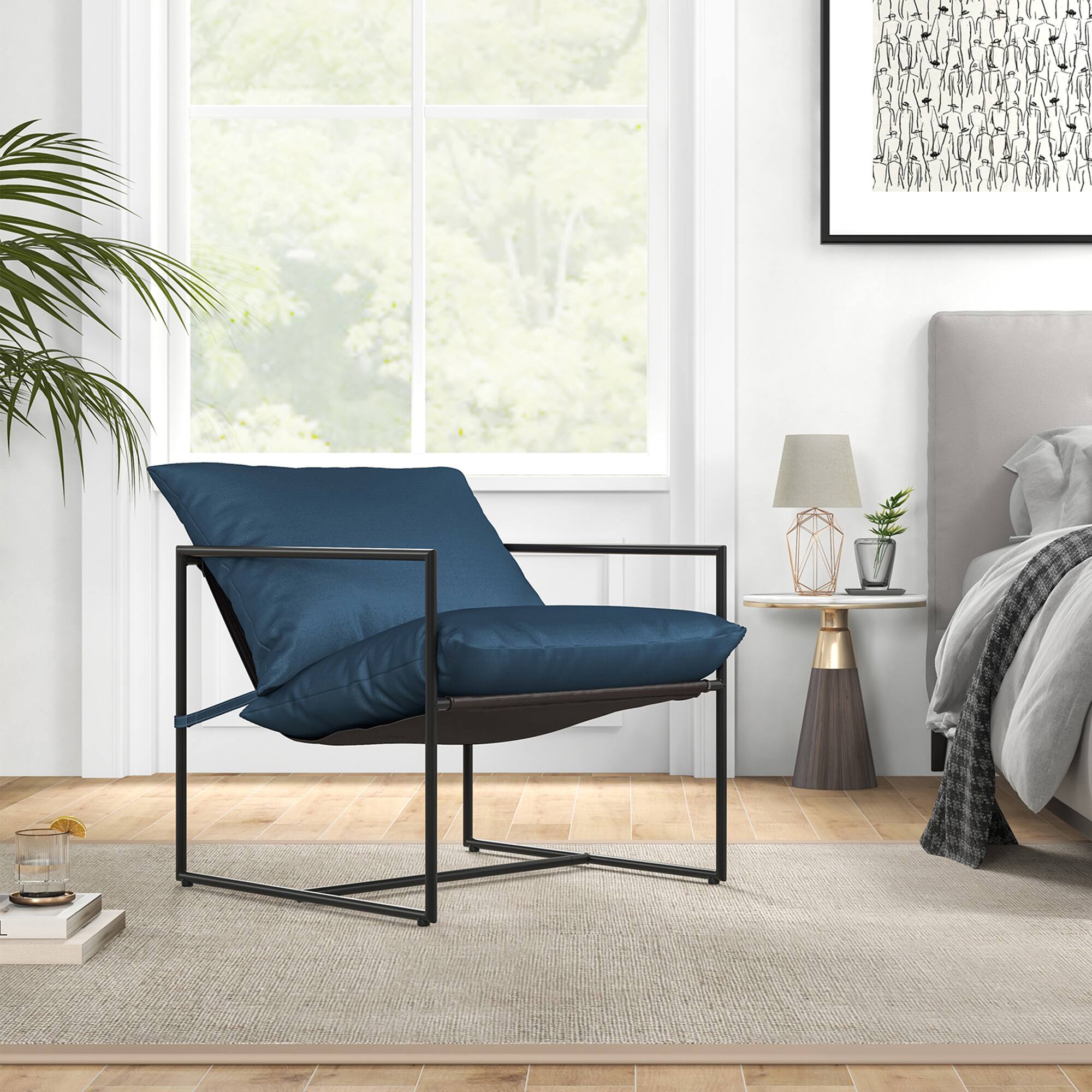 Alt View 4. Gymax - Gymax Set of 2 Sling Accent Chair Indoor Outdoor Leisure Chair w/ Cushions - Navy.