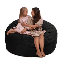 Ultimate Sack - 5 Foot Bean Bag Chair, Oversized Lounger Loveseat , Suede - Black