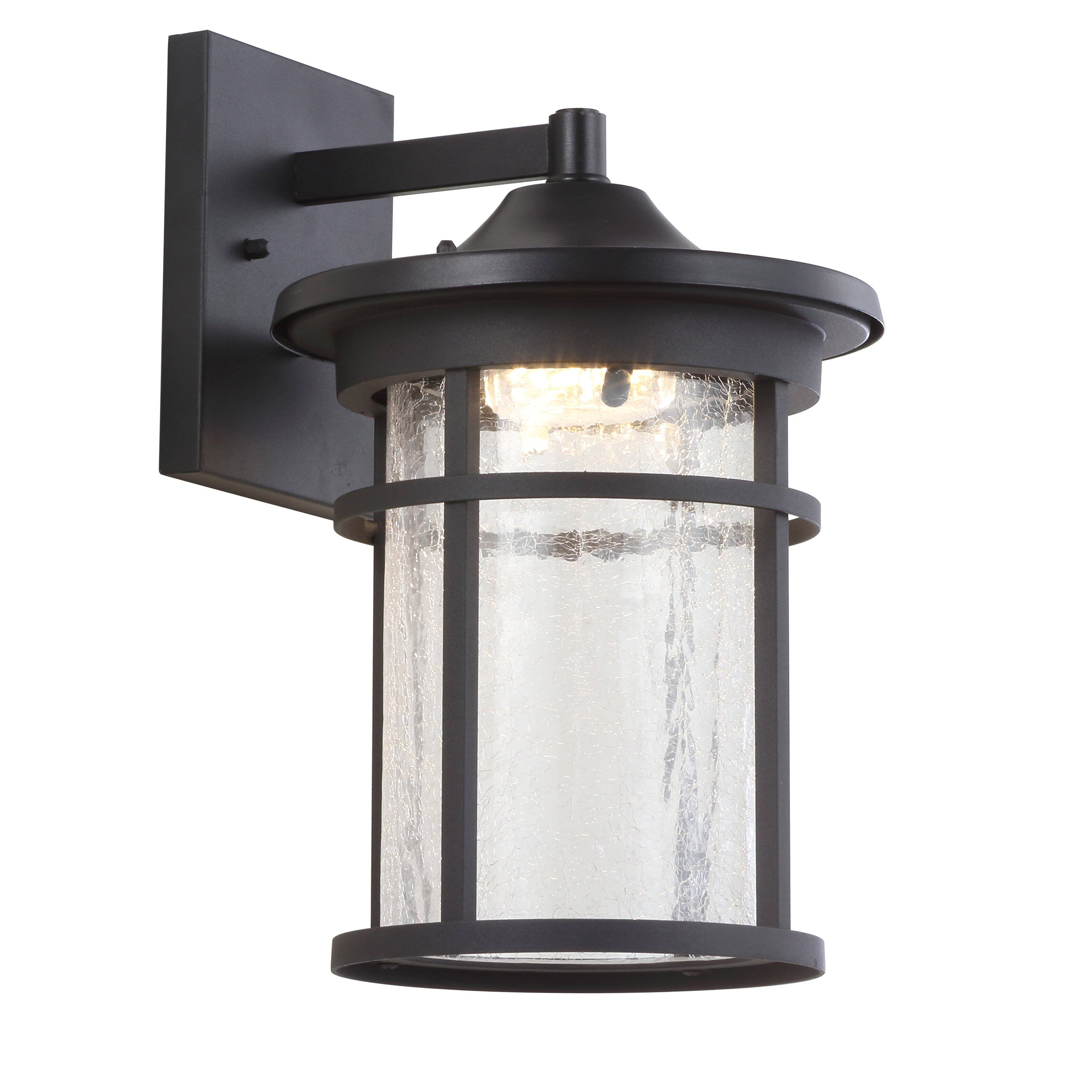 Alt View 4. Jonathan Y - Campo 10.25" Outdoor Wall Lantern Crackled Glass/Metal Integrated LED Wall Sconce, Black - Black/Clear.