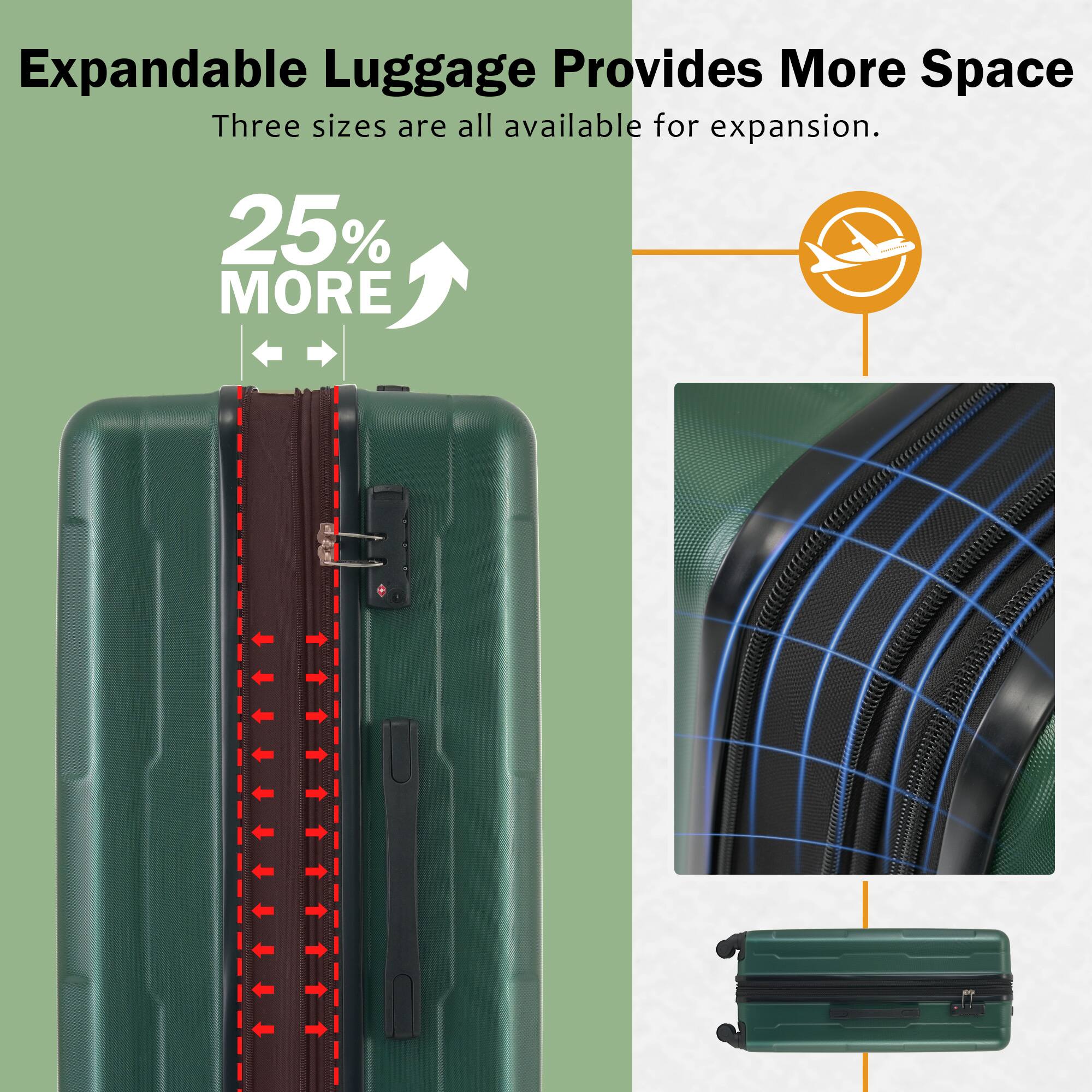 Expandable Luggage Provides More Space  
Three sizes are all available for expansion.  
25% MORE