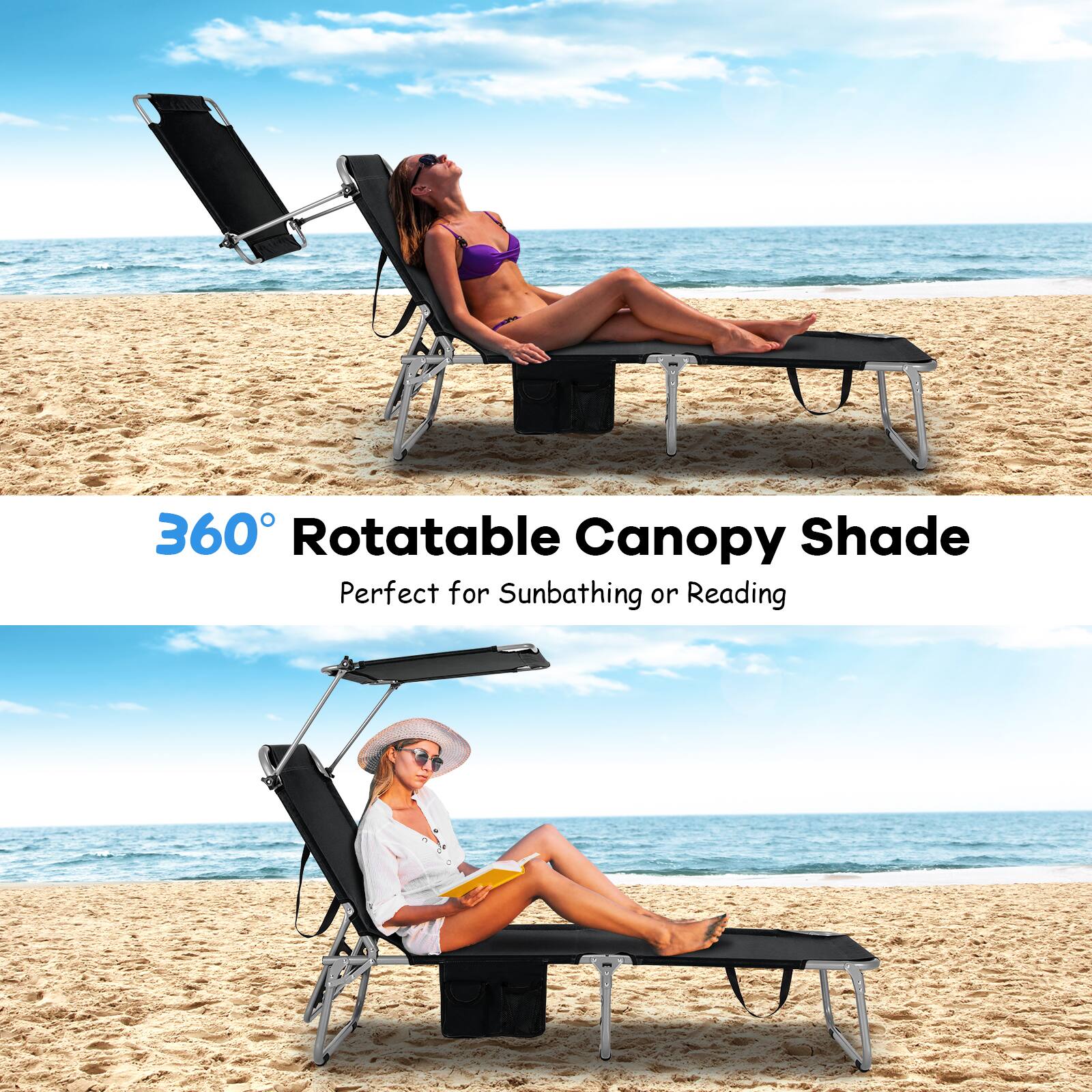 360° Rotatable Canopy Shade
Perfect for Sunbathing or Reading