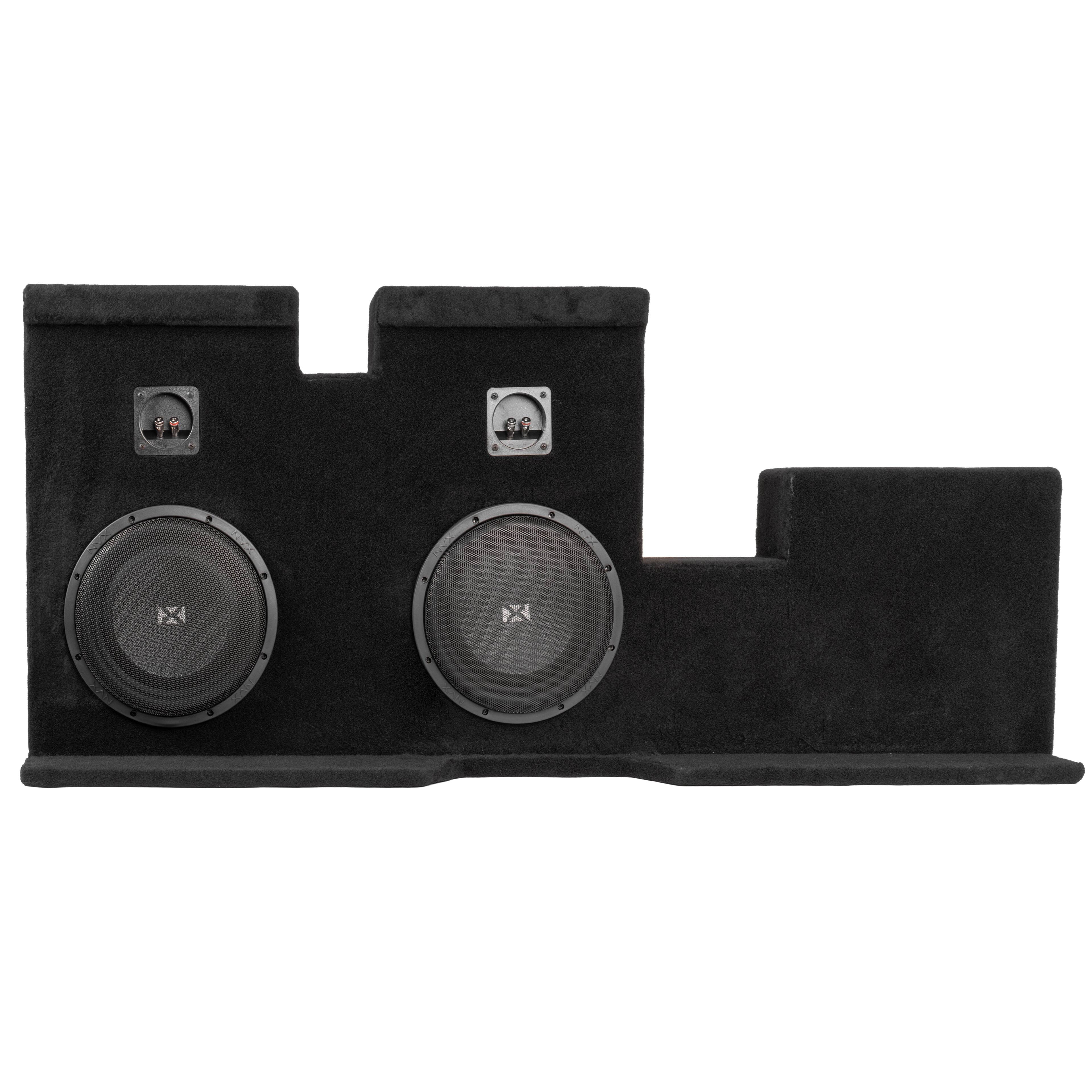 Angle. NVX - Custom Fit 700W RMS Dual 10in Sealed Loaded Subwoofer Enclosure for 2007-2017 Tundra Double Cab Trucks.