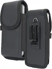 Front. Nakedcellphone - Pouch Case for iPhone 17e 16 15 14 13 12 11 XR (with Metal Clip, Belt Harness, Magnetic Closure, Vegan Leather) - Black.