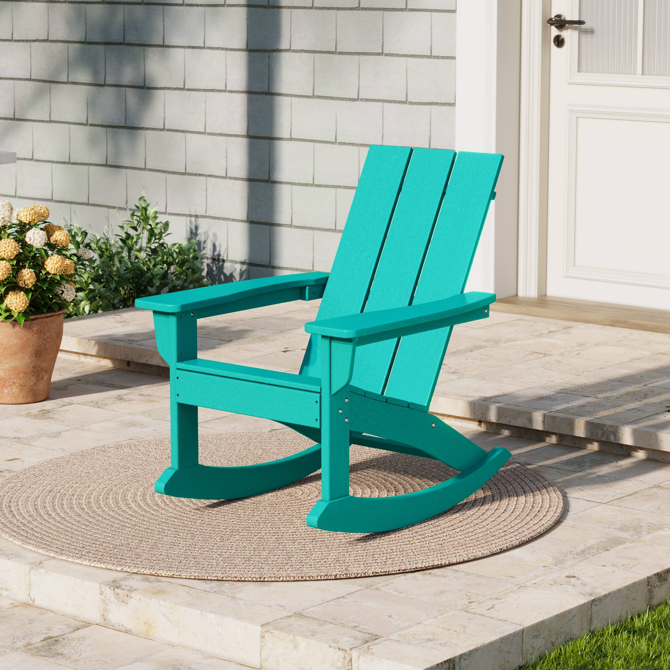 Angle. WestinTrends - WestinTrends Ashore Outdoor Patio Modern Adirondack Rocking Chair - Turquoise.