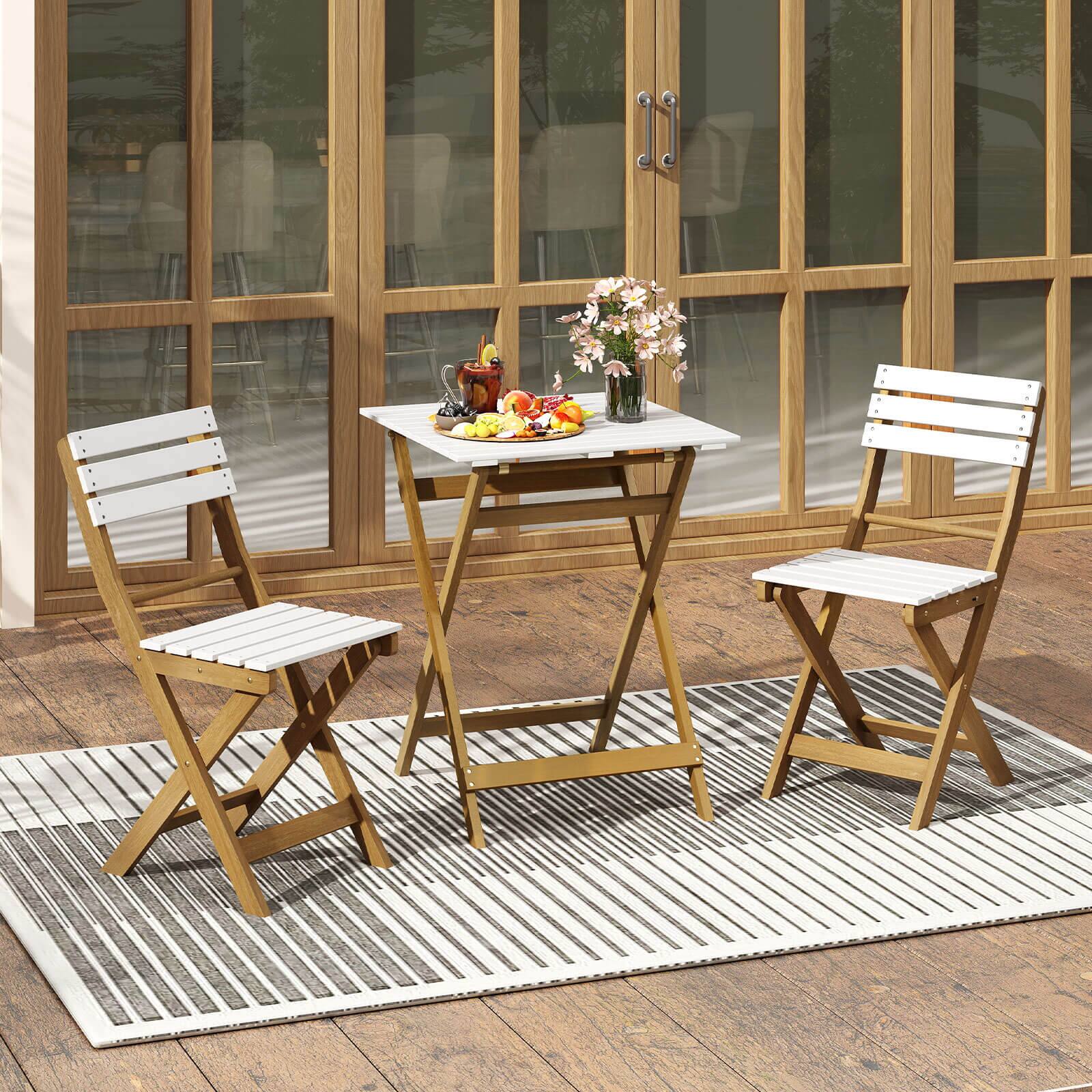 Alt View 4. Costway - Costway 3-Piece Folding Patio Bistro Setwith Slatted Design Small Outdoor Furniture Set - Natural.